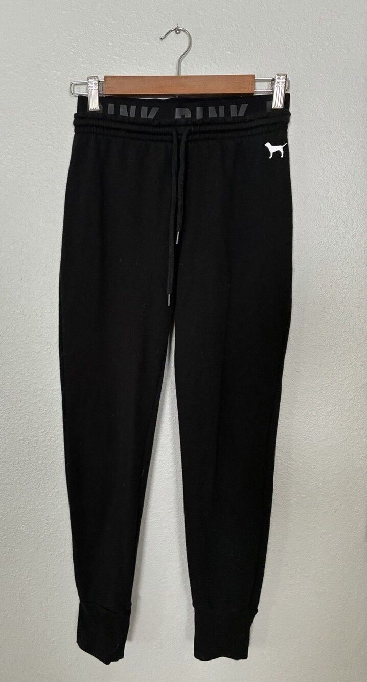 Vintage Y2K Victoria's Secret PINK Black Sweatpants Jogger Leopard Print Size XS